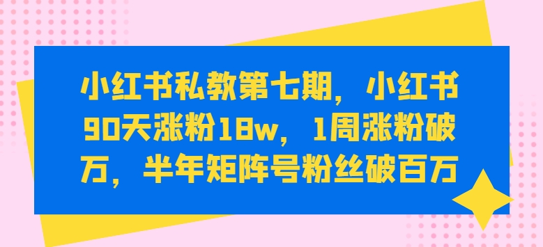 小红书私教第七期，小红书90天涨粉18w，1周涨粉破万，半年矩阵号粉丝破百万-86资源库