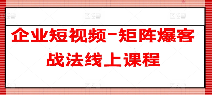 企业短视频-矩阵爆客战法线上课程-86资源库