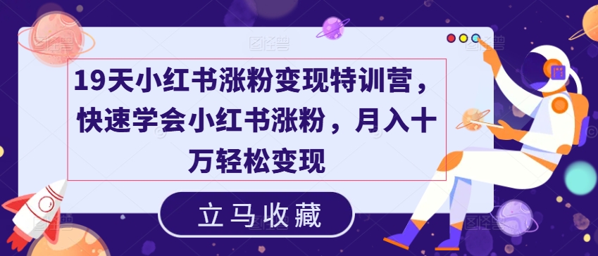 19天小红书涨粉变现特训营，快速学会小红书涨粉，月入十万轻松变现-86资源库
