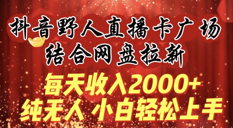 每天收入2000+，抖音野人直播卡广场，结合网盘拉新，纯无人，小白轻松上手【揭秘】-86资源库