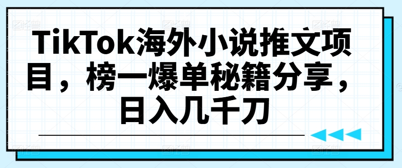 TikTok海外小说推文项目，榜一爆单秘籍分享，日入几千刀-86资源库