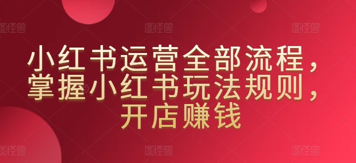 小红书运营全部流程，掌握小红书玩法规则，开店赚钱-86资源库