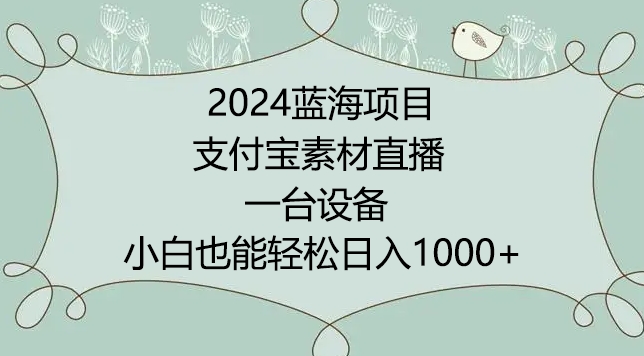 2024年蓝海项目，支付宝素材直播，无需出境，小白也能日入1000+ ，实操教程【揭秘】-86资源库