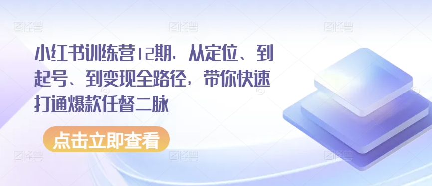 小红书训练营12期，从定位、到起号、到变现全路径，带你快速打通爆款任督二脉-86资源库