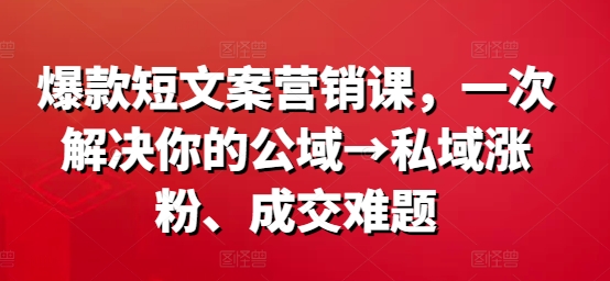 爆款短文案营销课，一次解决你的公域→私域涨粉、成交难题-86资源库