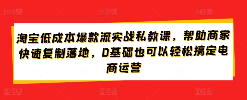 淘宝低成本爆款流实战私教课，帮助商家快速复制落地，0基础也可以轻松搞定电商运营-86资源库
