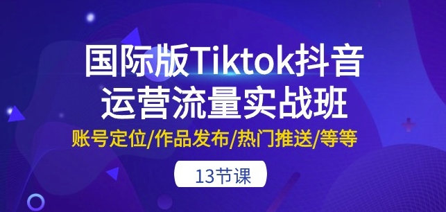 国际版Tiktok抖音运营流量实战班：账号定位/作品发布/热门推送/等等-13节-86资源库