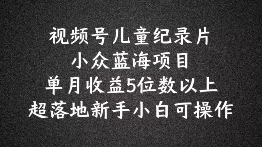 2024蓝海项目视频号儿童纪录片科普，单月收益5位数以上，新手小白可操作【揭秘】-86资源库