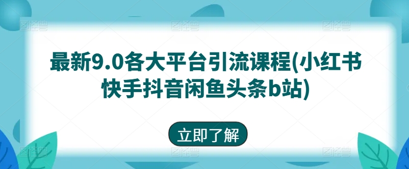 最新9.0各大平台引流课程(小红书快手抖音闲鱼头条b站)-86资源库