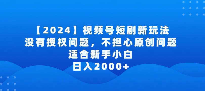 2024视频号短剧玩法，没有授权问题，不担心原创问题，适合新手小白，日入2000+【揭秘】-86资源库