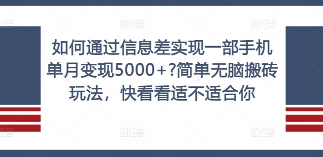 如何通过信息差实现一部手机单月变现5000+?简单无脑搬砖玩法，快看看适不适合你【揭秘】-86资源库