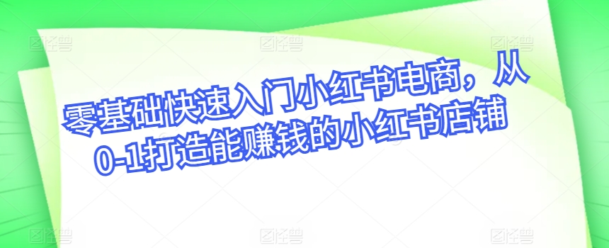 零基础快速入门小红书电商，从0-1打造能赚钱的小红书店铺-86资源库