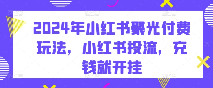 2024年小红书聚光付费玩法，小红书投流，充钱就开挂-86资源库