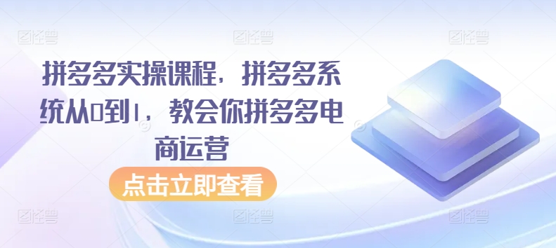 拼多多实操课程，拼多多系统从0到1，教会你拼多多电商运营-86资源库
