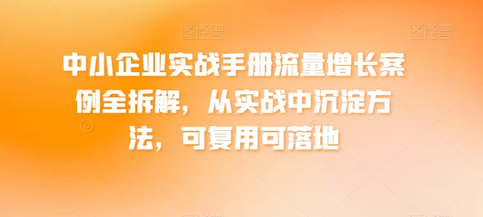 中小企业实战手册流量增长案例全拆解，从实战中沉淀方法，可复用可落地-86资源库