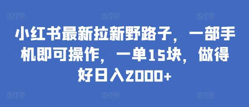 小红书最新拉新野路子，一部手机即可操作，一单15块，做得好日入2000+【揭秘】-86资源库