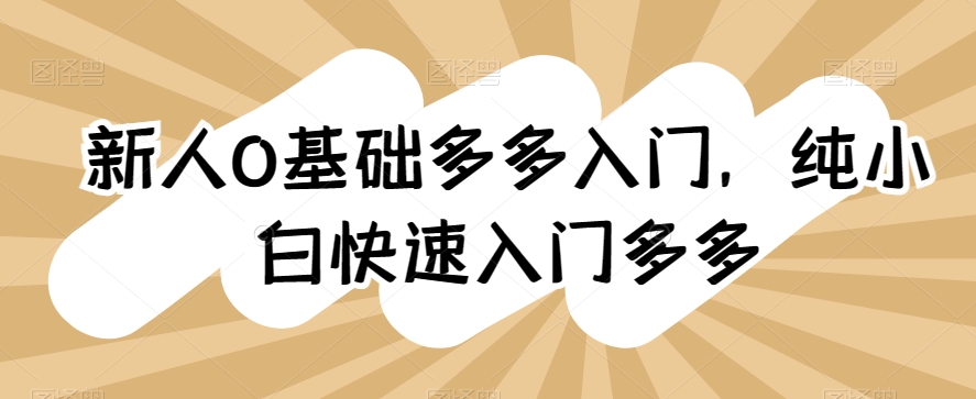 新人0基础多多入门，​纯小白快速入门多多-86资源库