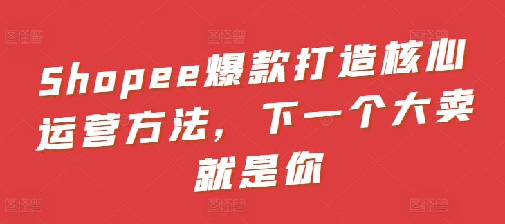 Shopee爆款打造核心运营方法，下一个大卖就是你-86资源库