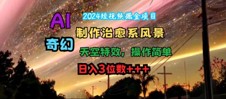 2024短视频掘金项目，AI制作治愈系风景，奇幻天空特效，操作简单，日入3位数【揭秘】-86资源库