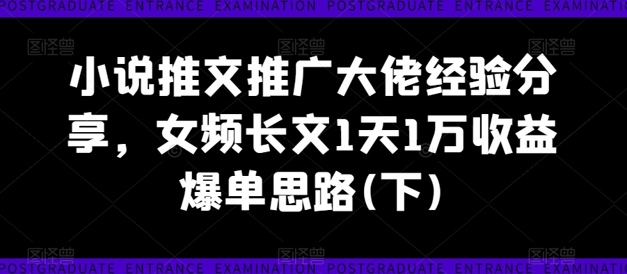 小说推文推广大佬经验分享，女频长文1天1万收益爆单思路(下)-86资源库