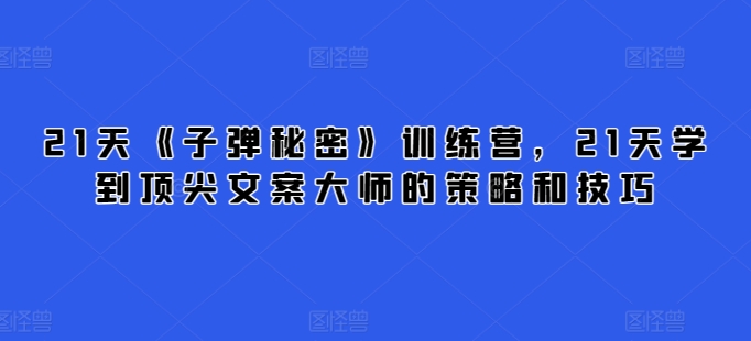 21天《子弹秘密》训练营，21天学到顶尖文案大师的策略和技巧-86资源库