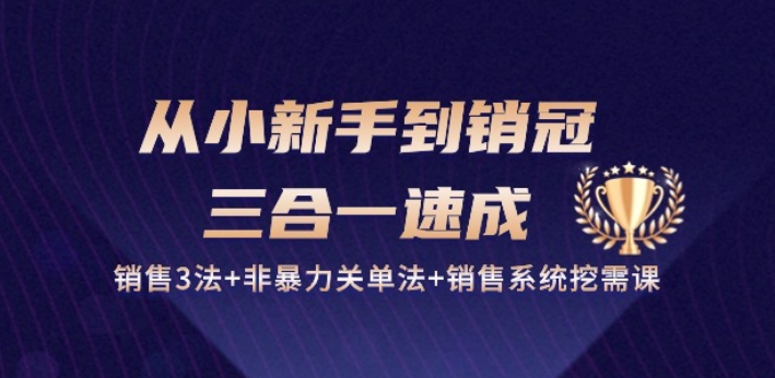 从小新手到销冠 三合一速成：销售3法+非暴力关单法+销售系统挖需课 (27节)-86资源库