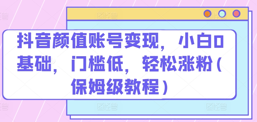 抖音颜值账号变现，小白0基础，门槛低，​轻松涨粉(保姆级教程)【揭秘】-86资源库