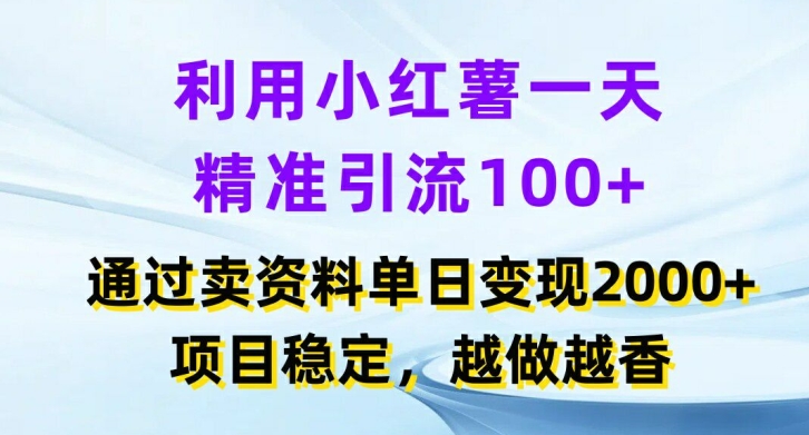 利用小红书一天精准引流100+，通过卖项目单日变现2k+，项目稳定，越做越香【揭秘】-86资源库
