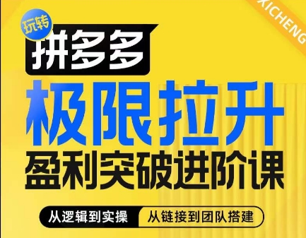 拼多多极限拉升盈利突破进阶课，​从算法到玩法，从玩法到团队搭建，体系化系统性帮助商家实现利润提升-86资源库