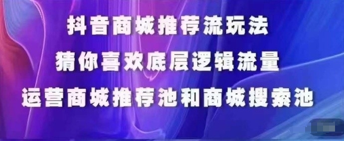 抖音商城运营课程，猜你喜欢入池商城搜索商城推荐人群标签覆盖-86资源库