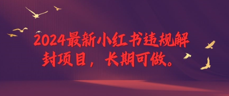 2024最新小红书违规解封项目，长期可做，一个可以做到退休的项目【揭秘】-86资源库