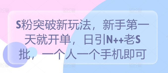 S粉突破新玩法，新手第一天就开单，日引N++老S批，一个人一个手机即可【揭秘】-86资源库