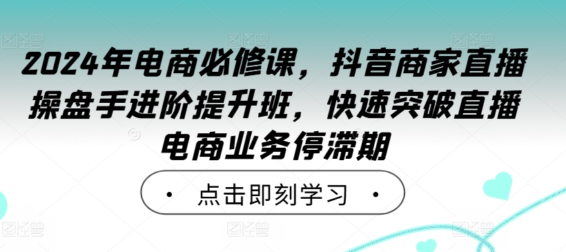 2024年电商必修课，抖音商家直播操盘手进阶提升班，快速突破直播电商业务停滞期-86资源库