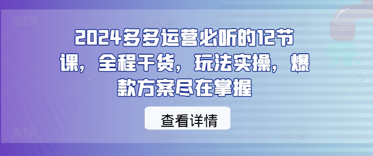 2024多多运营必听的12节课，全程干货，玩法实操，爆款方案尽在掌握-86资源库