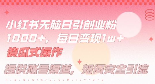小红书无脑每日引流创业粉500+，小白每天只花半小时，躺赚长尾收益【揭秘】-86资源库