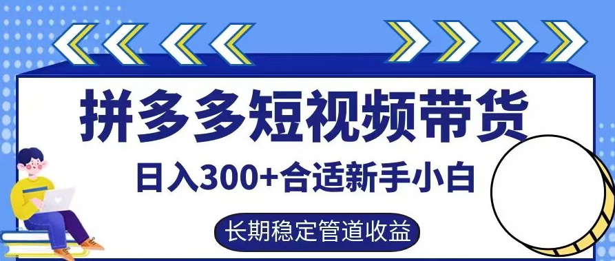 拼多多短视频带货日入300+有长期稳定被动收益，合适新手小白【揭秘】-86资源库
