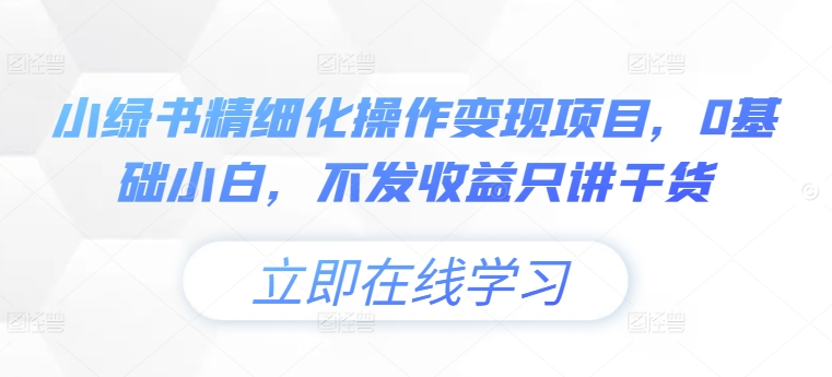 小绿书精细化操作变现项目，0基础小白，不发收益只讲干货-86资源库