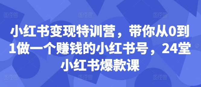 小红书变现特训营，带你从0到1做一个赚钱的小红书号，24堂小红书爆款课-86资源库