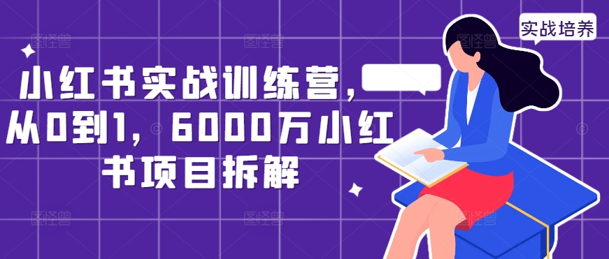 小红书实战训练营，从0到1，6000万小红书项目拆解-86资源库