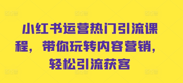 小红书运营热门引流课程，带你玩转内容营销，轻松引流获客-86资源库