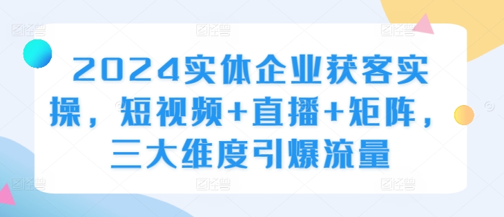 2024实体企业获客实操，短视频+直播+矩阵，三大维度引爆流量-86资源库
