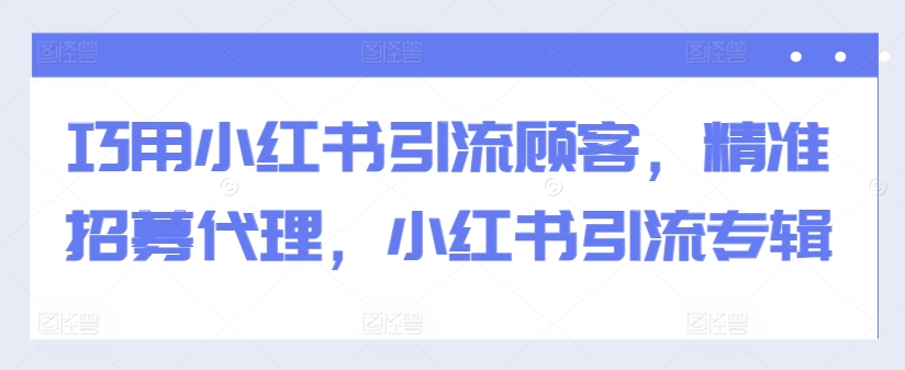 巧用小红书引流顾客，精准招募代理，小红书引流专辑-86资源库