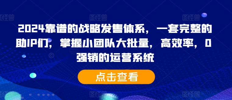 2024靠谱的战略发售体系，一套完整的助IP们，掌握小团队大批量，高效率，0 强销的运营系统-86资源库