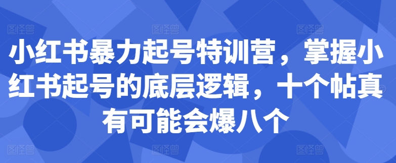 小红书暴力起号特训营，掌握小红书起号的底层逻辑，十个帖真有可能会爆八个-86资源库