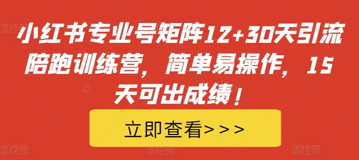 小红书专业号矩阵12+30天引流陪跑训练营，简单易操作，15天可出成绩!-86资源库