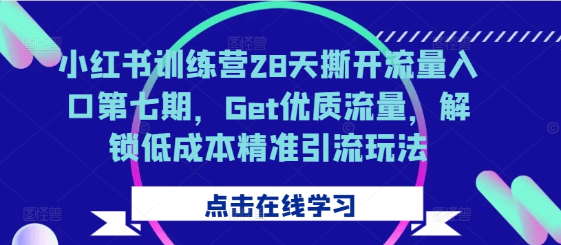 小红书训练营28天撕开流量入口第七期，Get优质流量，解锁低成本精准引流玩法-86资源库