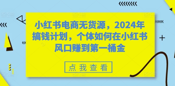 小红书电商无货源，2024年搞钱计划，个体如何在小红书风口赚到第一桶金-86资源库