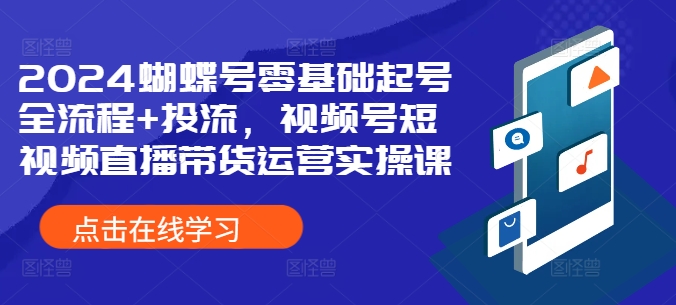 2024蝴蝶号零基础起号全流程+投流，视频号短视频直播带货运营实操课-86资源库