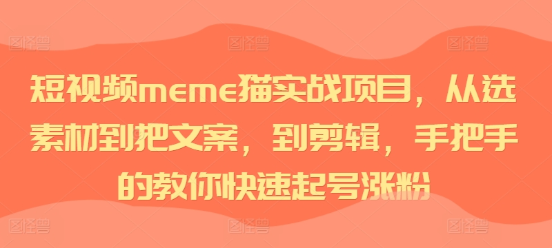 短视频meme猫实战项目，从选素材到把文案，到剪辑，手把手的教你快速起号涨粉-86资源库