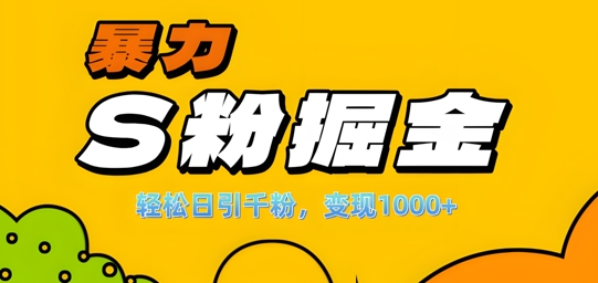 单人单机日引千粉，变现1k+，S粉流量掘金计划攻略【揭秘】-86资源库